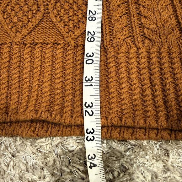 LL Bean Signature Sweater Tunic Fisherman Cable Knit Golden Brown Rust M Cotton - Picture 8 of 8